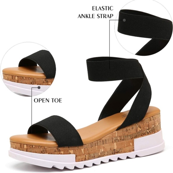 Katliu Women's Wedge Platform Sandals Elastic Ankle Strap Cork Platform Size 8.5 - Picture 3 of 5